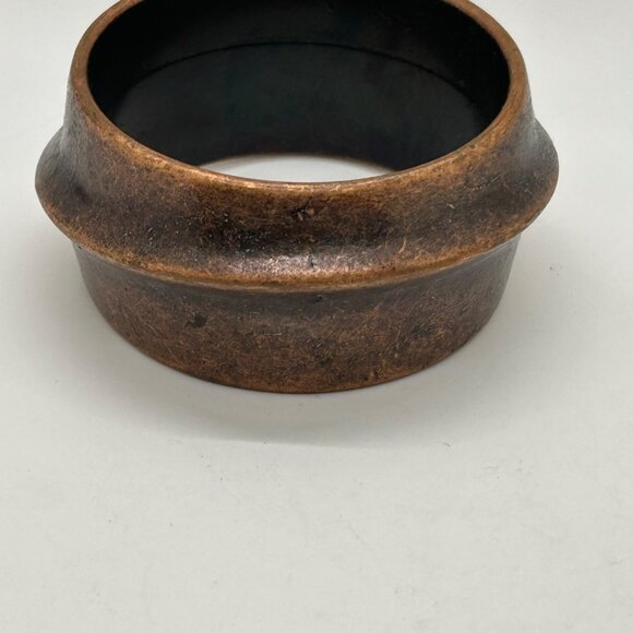 Vintage Bronze-Tone Bangle Bracelet Acrylic with Rustic Patina & Sculpted Design - Picture 4 of 13